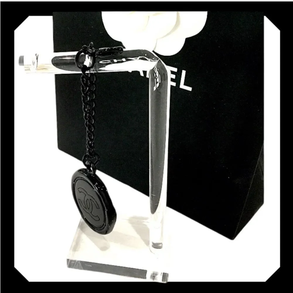 CHANEL BLACK BAG CHARM KEYCHAIN KEY RING